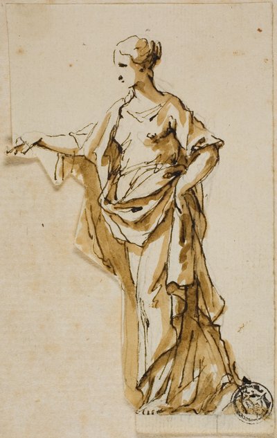 Figura femminile in piedi con la mano destra alzata da John Michael Rysbrack