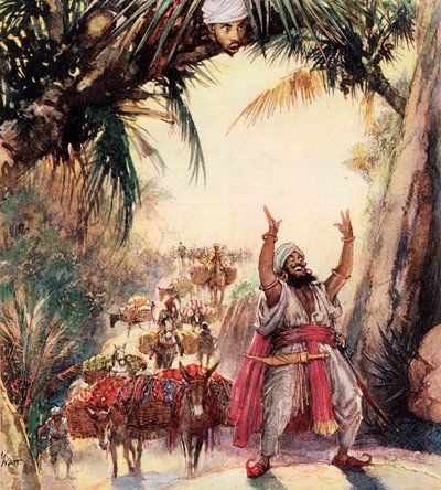 Come Ali Baba incontrò i quaranta ladroni (litografia a colori) da John Millar Watt