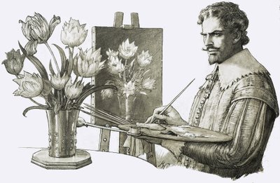 Artista non identificato che dipinge fiori da John Millar Watt