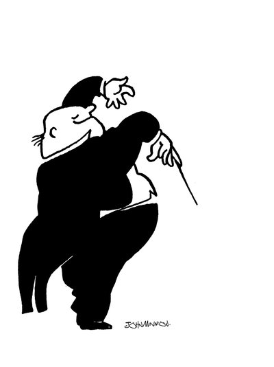 Caricatura di un conduttore grasso e allegro da John Minnion