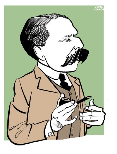 Edward Elgar - caricatura con la pipa in mano da John Minnion