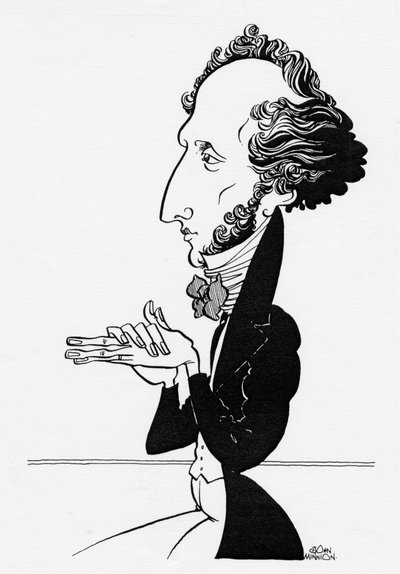 Felix Mendelssohn - Caricatura del compositore tedesco, 3 febbraio 1809 - 4 novembre 1847 da John Minnion