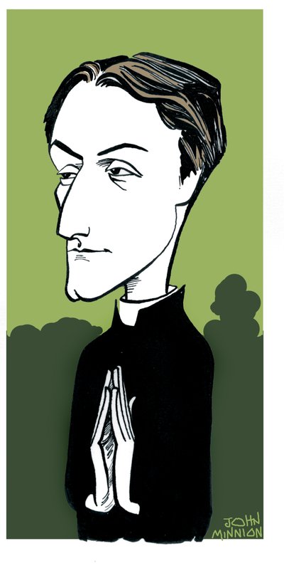 Caricatura di Gerard Manley Hopkins, poeta inglese, convertito al cattolicesimo e sacerdote gesuita: 28 luglio 1844 - 8 giugno 1889 da John Minnion