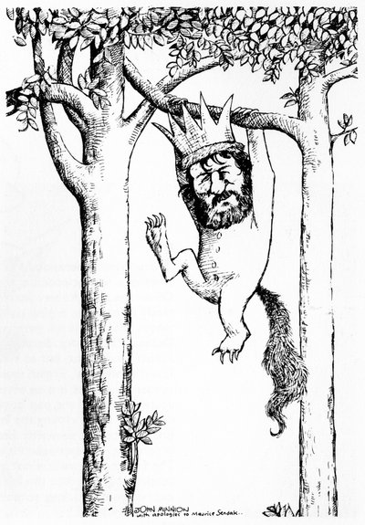 Oliver Knussen - caricatura appesa ad un albero con corona - compositore e direttore d