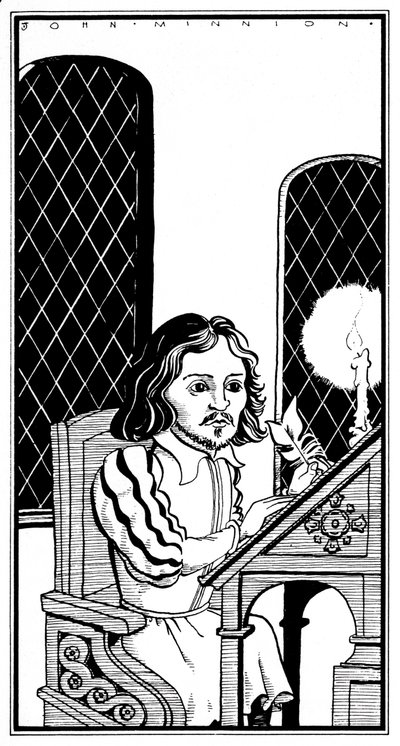 Thomas Tallis - caricatura seduto allo scrittoio - compositore inglese - 30 gennaio 1505 - 23 novembre 1585 da John Minnion