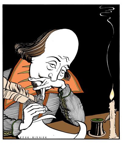 William Shakespeare che scrive una commedia di John Minnion da John Minnion