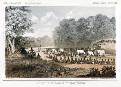 Distribuzione di beni ai Gros Ventres, pub. 1860 da John Mix Stanley