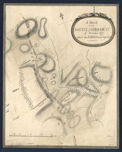 Uno schizzo della battaglia di German. Tn., 4 ottobre 1777. Ottobre 1777, dove i ribelli furono respinti. LOC gm71000932 da John Montresor