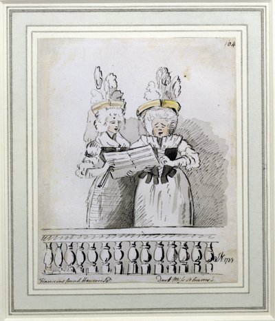 Un duetto di Miss Harriett e Miss Theodosia Abrams, Concerto di Harrison, Hanover Square, 1788 da John Nixon