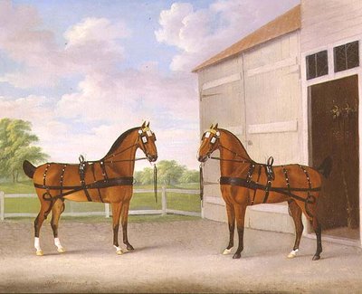 Una Coppia di Cavalli da Carrozza Baia in un Cortile da John Nott Sartorius