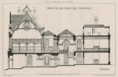 Progetto per la nuova sala parrocchiale, Kensington da John Oldrid Scott