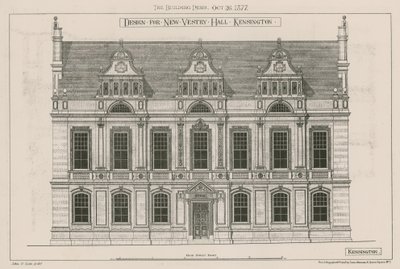 Progetto per la nuova sala parrocchiale, Kensington, Londra da John Oldrid Scott