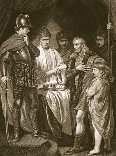 Baliol che consegna la sua corona a Edoardo I, incisione di J. Parker, illustrazione da 