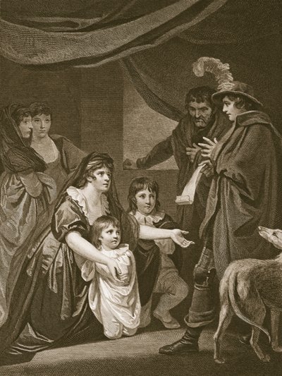 Lady Elizabeth Grey che implora Edoardo IV di proteggere i suoi figli, incisione di W. Bromley, illustrazione da 