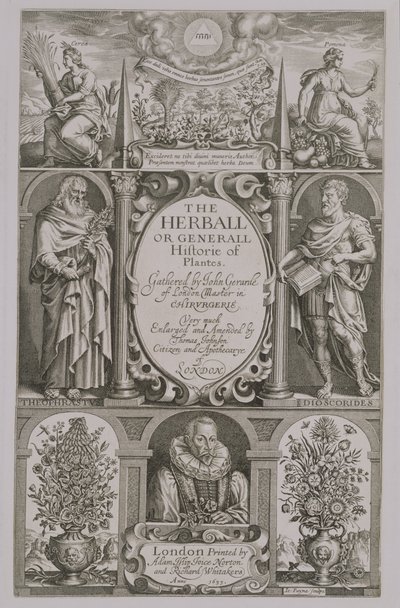 Pagina del Titolo della Seconda Edizione di The Herball di John Gerard da John Payne
