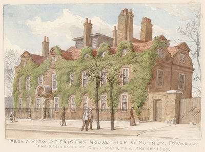 Vista frontale di Fairfax House, Putney, Londra, la residenza del Generale Fairfax, 1887 da John Phillipp Emslie