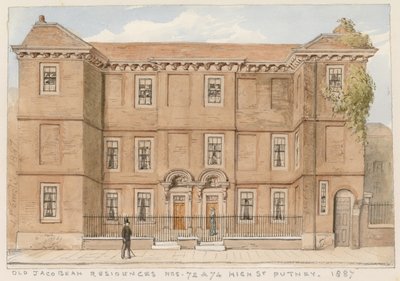 Vecchie residenze giacobine, n. 72 e 74, High Street, Putney, Londra, 1887 da John Phillipp Emslie
