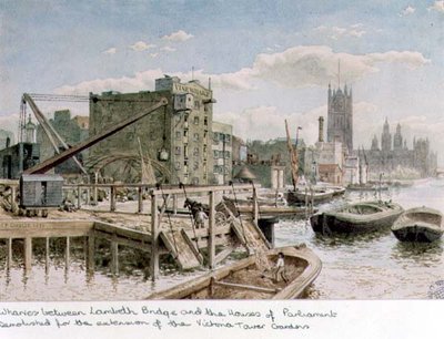 Veduta del lungofiume tra il Lambeth Bridge e le Houses of Parliament da John Phillipp Emslie
