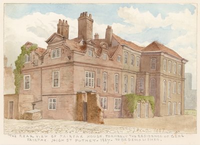 Vista posteriore di Fairfax House, High Street, Putney, Londra, ex residenza del generale Fairfax, 1887 da John Phillipp Emslie
