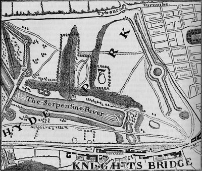 Mappa di Hyde Park, Londra, 1748 da John Pine