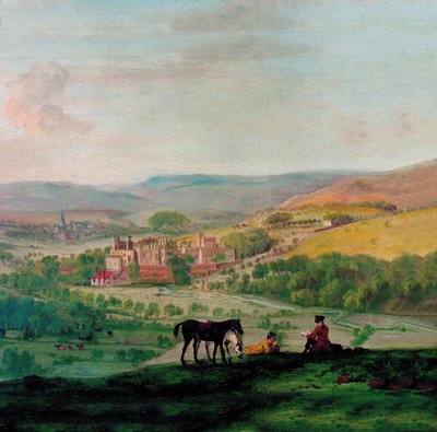 Una vista del XVIII secolo di Haddon Hall con il villaggio di Bakewell sullo sfondo da John Raphael Smith