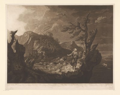 Paesaggio tempestoso con bardo al bordo di una scogliera da John Raphael Smith