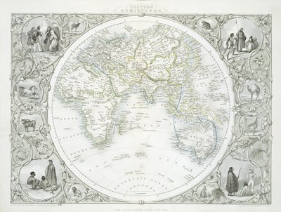 Emisfero orientale, da una serie di mappe del mondo pubblicate da John Tallis und Co., New York und London, 1850s da John Rapkin