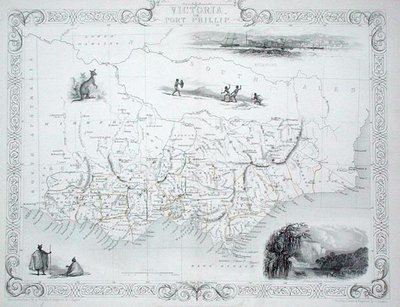 Victoria o Port Phillip, Australia, da una serie di mappe mondiali pubblicate da John Tallis & Co, New York e Londra da John Rapkin