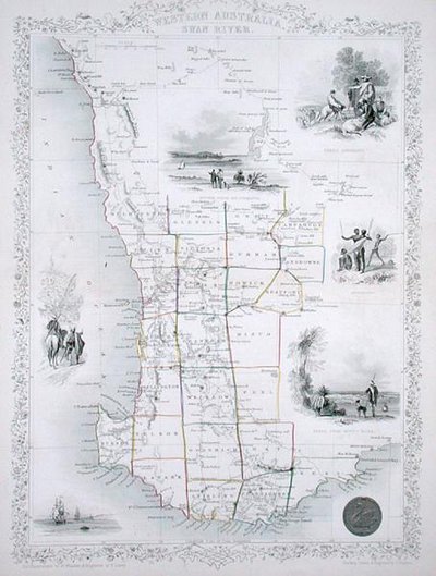 Australia Occidentale, da una Serie di Mappe del Mondo pubblicate da John Tallis & Co., Londra & New York da John Rapkin