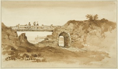 Ponte temporaneo sulla Coronation Road di fronte al Nuovo Carcere, c.1821 da John Reverend Eden