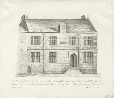 Lichfield - Sala dei banchetti nel The Close: disegno a seppia, nd [inizio XIX sec] (disegno) da John Robert Fernyhough
