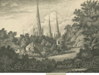 Cattedrale di Lichfield - Vista Nord-Est: disegno a penna e inchiostro da John Robert Fernyhough