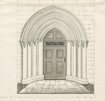 Chiesa di Uttoxeter - Porta sud: disegno a penna e seppia, nd [?metà 19° sec] da John Robert Fernyhough
