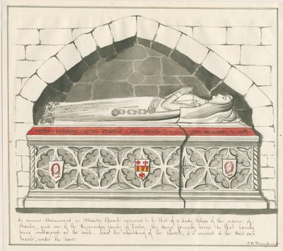 Chiesa di Uttoxeter - Tomba della Signora Badessa della Famiglia Kynnersley: disegno a penna e acquerello, nd [metà 19° sec] da John Robert Fernyhough