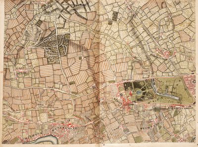 Mappa di Acton, Paddington, Hyde Park e Kensington da John Rocque