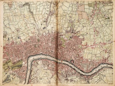 Mappa di Islington, Westminster, City e Southwark da John Rocque