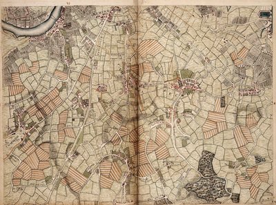 Mappa di Vauxhall, Clapham, Peckham e Dulwich da John Rocque