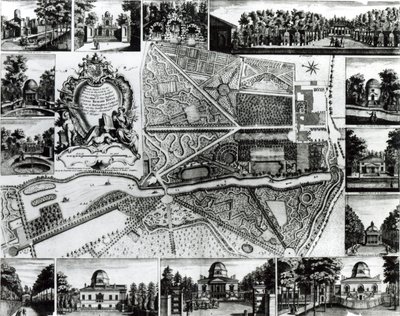 Piano del giardino e vista delle case a Chiswick sul Tamigi da John Rocque