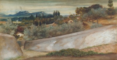 Paesaggio toscano con villaggio e uliveto da John Roddam Spencer Stanhope