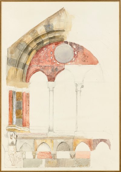 Una Finestra del Broletto, Como: Schizzo Rapido a Colori, che Mostra il Metodo di Intarsio dei Marmi da John Ruskin