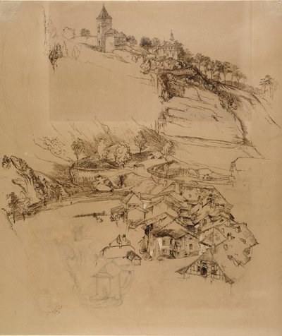 Friburgo, Svizzera: Schizzo a penna, luglio o agosto - settembre 1856 da John Ruskin
