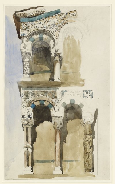 Parte della facciata della distrutta Chiesa di San Michele in Foro, Lucca, schizzata a colori, 30 giugno - 1 luglio 1846 da John Ruskin