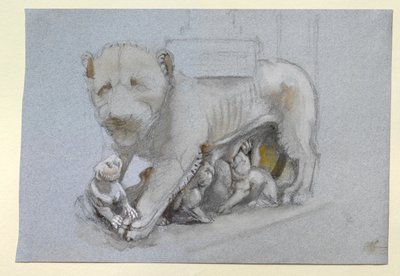 Schizzo di leonessa e cuccioli dal pulpito di Siena di Nicola Pisano da John Ruskin