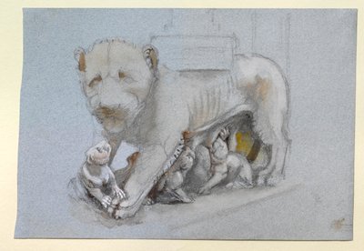 Schizzo di leonessa e cuccioli dal pulpito di Siena di Nicola Pisano, giugno 1870 da John Ruskin