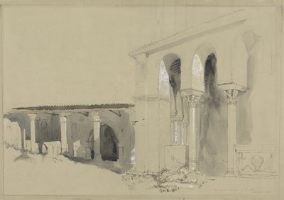 La Grande Piazza a Torcello, 1850 (penna, inchiostro e lavaggio su grafite con gouache su carta marrone) da John Ruskin