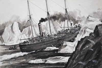Il Roosevelt che attraversa i ghiacci per raggiungere il Polo Nord (gouache su carta) da John S. Smith