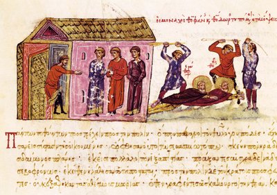 I monaci San Teofane il Confessore (c.759-818) e San Teodoro lo Studita (759-826) frustati per ordine dell