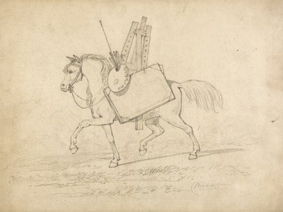 Un cavallo carico di attrezzature artistiche, che cammina verso sinistra da John Sell Cotman
