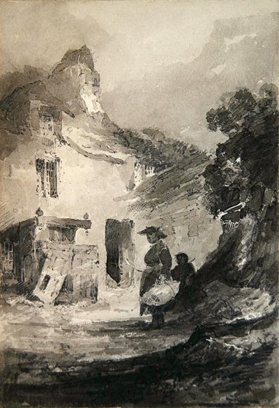 Un vecchio cottage a Dolgelly (matita e lavaggio grigio su carta) da John Sell Cotman