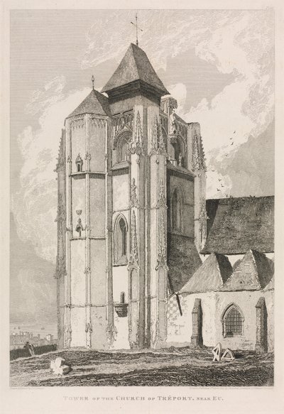 Antichità Architettoniche della Normandia (Vol. II), Tav. 66: Torre della Chiesa di Tréport, vicino a Eu da John Sell Cotman